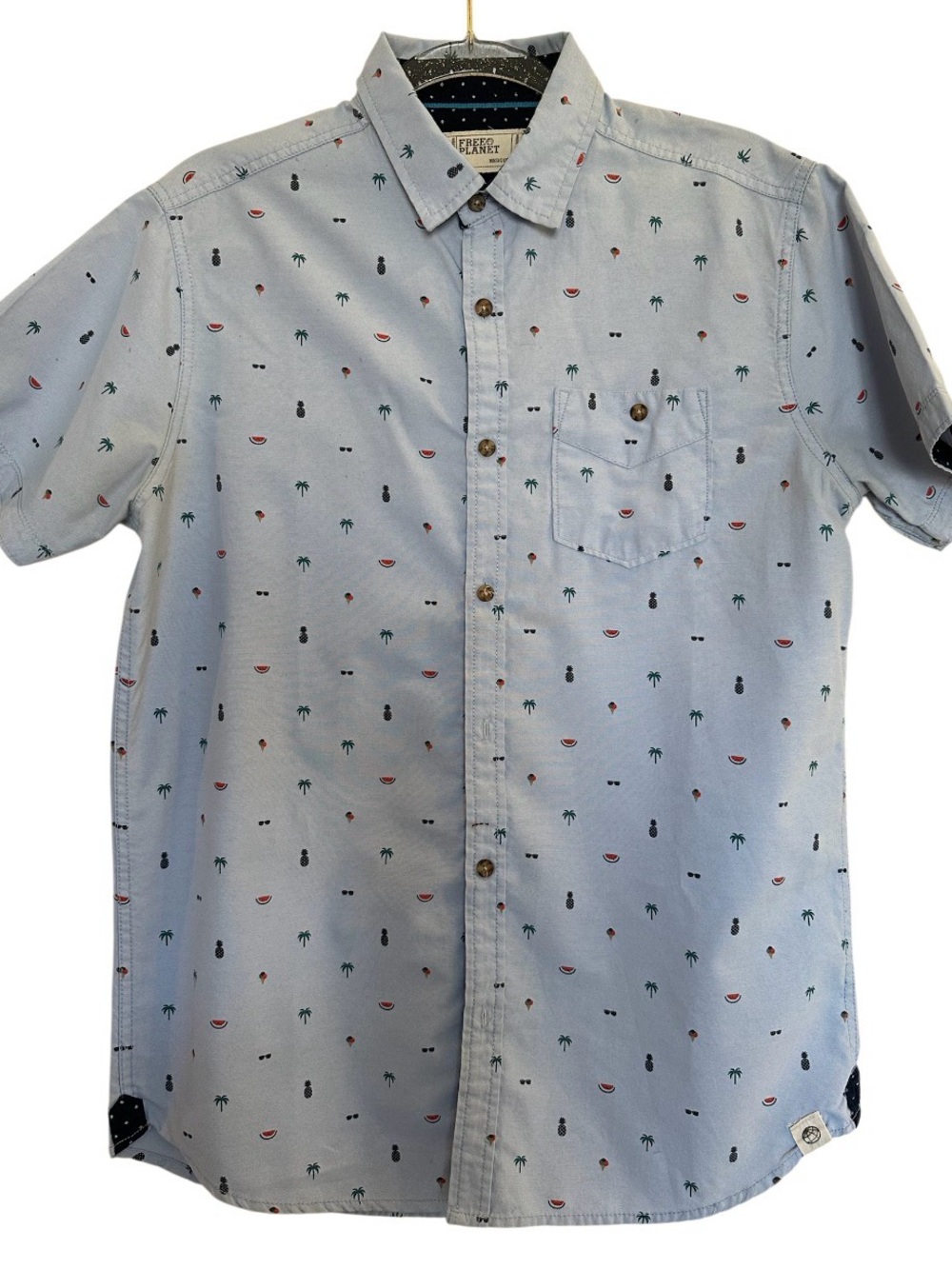 Free Planet Light Blue Short-Sleeve Button-Down Shirt  Tropical Icons Junior M